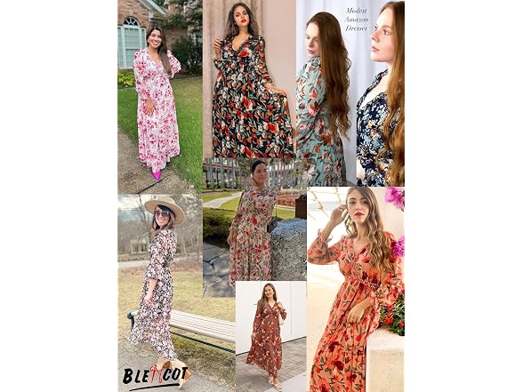 Blencot Women (S) Casual Boho V Neck Long Dress