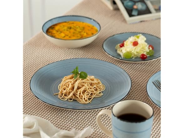64-Pc Dinnerware Set for 16 Swirl Glazed Finish Blue