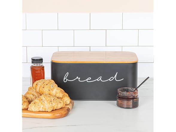 Bloomingville Metal "bread" Bin with Bamboo Lid, Black