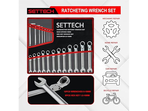 SETTECH SETTECH 21PCS Flexible Ratcheting Wrenc
