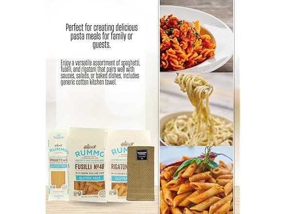 4 Item Set-Rummo Spaghetti, Fusilli, Rigatoni, & Towel