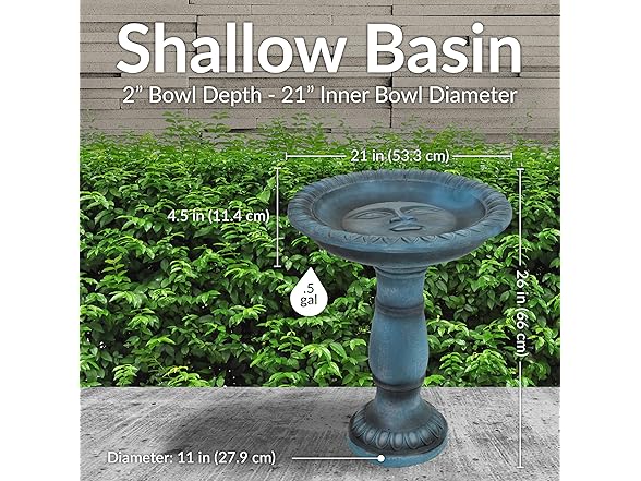 Sunnydaze 26” H Concrete Bird Bath Patina Green