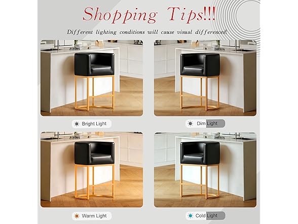 LVHOMLAX Modern Counter Height Bar Stools,Bar Stools Set of 3,PU Leather Upholstered Barrel Barstools with Backs,26'' Kitchen Island Chairs,Metal Gold Frames,Black Leather (Open Box)