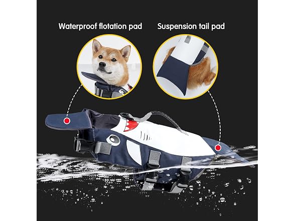 Dog Life Jacket,Cartoon Shark Pattern,Pet Fl