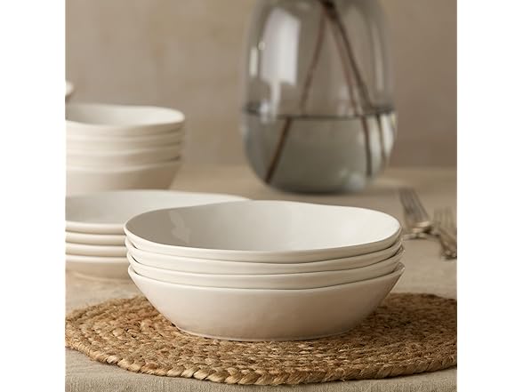 Linen Cream Stoneware Soup Bowls Set of 4 