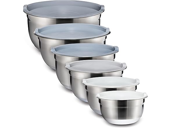 12 Pc Mixing Bowls with Lids Gray