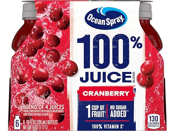 6PK Ocean Spray 100% Juice, Cranberry Juice