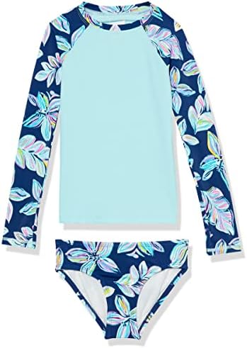 Kanu Surf Girls' Long Sleeve Rashguard UPF 50+ Two Piece Swim Set, Charlotte Navy, 3T