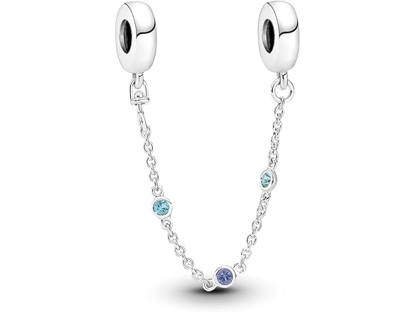 PANDORA Triple Blue Stone Safety Chain Bracelet Charm Moments Bracelets - Stunning Women's Jewelry - Gift for Women - Made with Sterling Silver & Man-Made Crystal, No Box (Open Box)