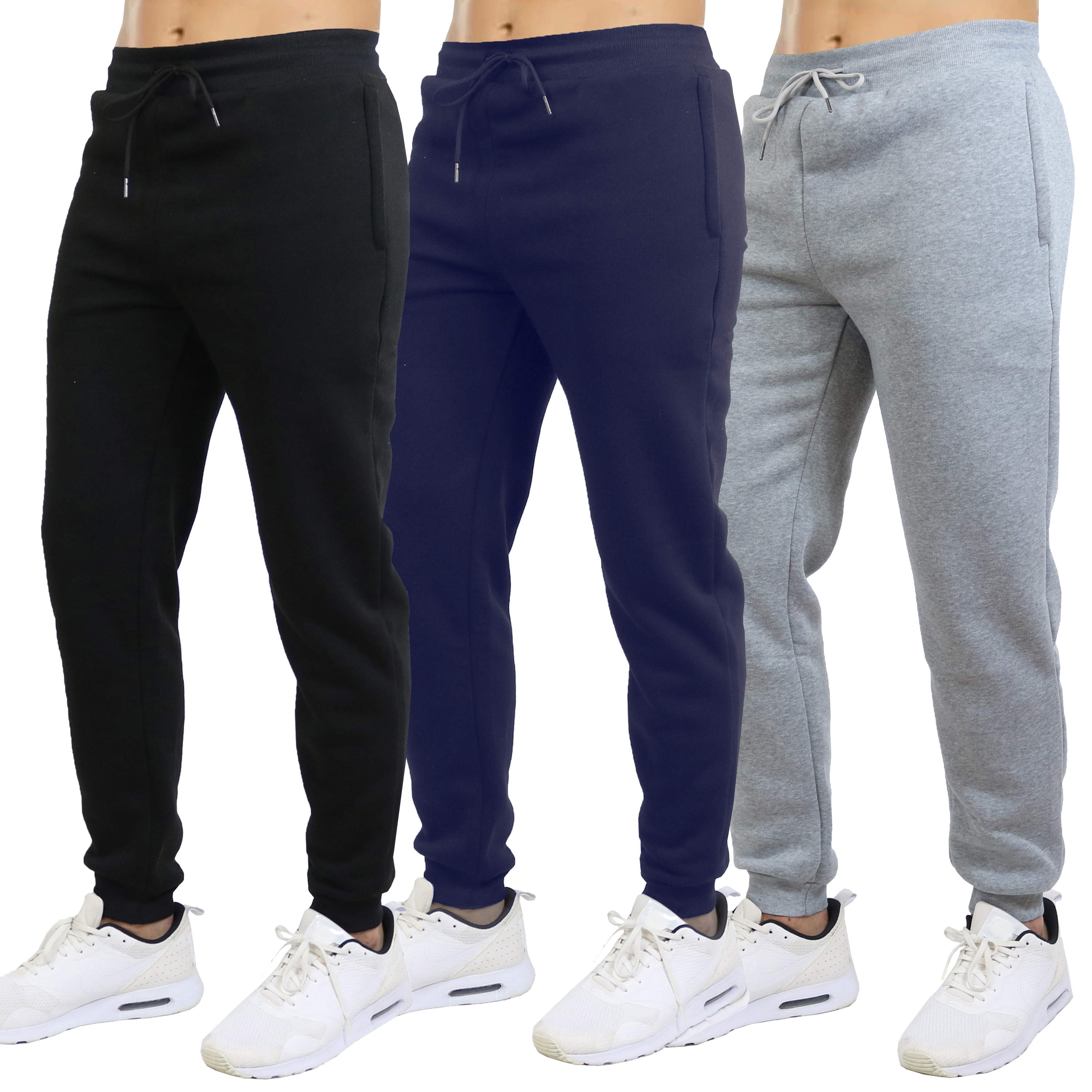 3Pk Mens Fleece-Lined Zip Joggers - Gallery 14
