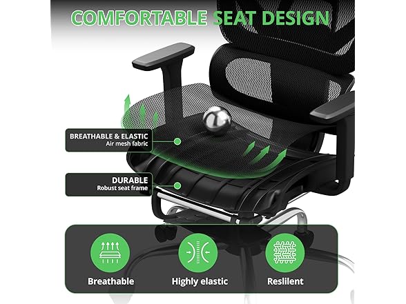 Synorla Ergonomic Office Chair with Footrest, Mesh Desk Chair with 135° Recline, Adjustable Lumbar Support, 3D Armrests and Headrest, Swivel Computer Chair for Home Office (Open Box)