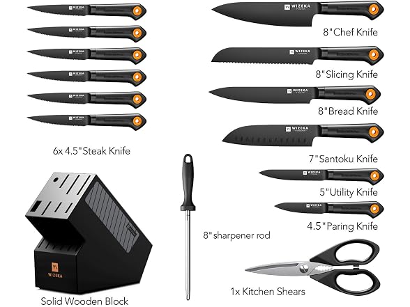WIZEKA 15 Pieces Knife Set