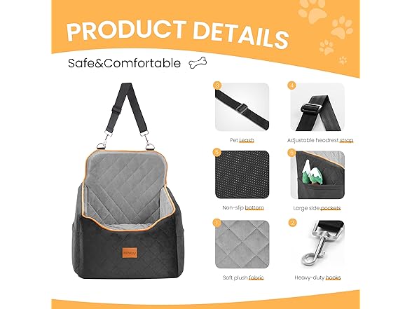 Dog Car Seat with Washable Mat