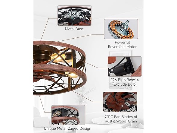 AQUBT Caged Ceiling Fan with Light | 19In