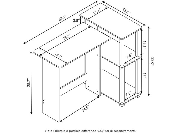 Furinno Abbott Corner Computer Desk with Bookshelf