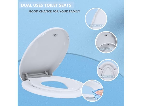 JINGZE Elongated Toilet Seat Built-In Potty Training Seat