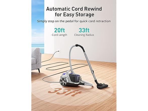 Aspiron Canister Vacuum Cleaner, 40Kpa Bagless Vacuum Cleaners, 4QT Large Dust Cup, Double HEPA Filter, Retractable Cord, 1600W Lightweight Vacuum Cleaner with 5 Tools for Hard Floors, Silver (Open Box)