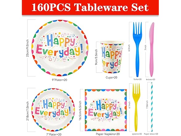 NASUN 160 Pcs Birthday Party Tableware