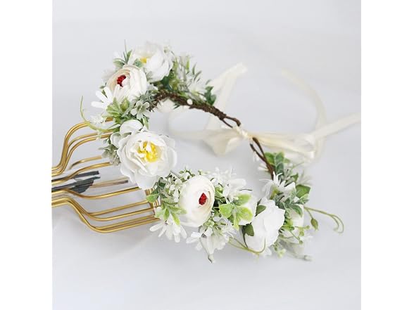 Vivivalue Flower Crown Headband White Floral