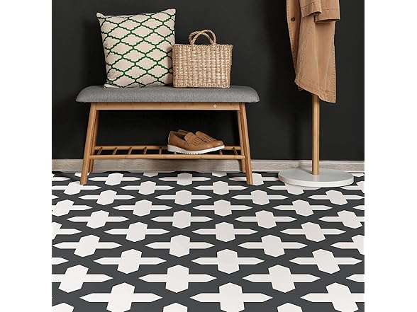 Nordic Peel & Stick Floor Tiles, Black 10pc