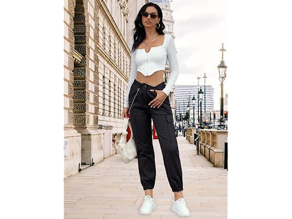 Zaful Women (S) Cargo Pants High Waisted Chain