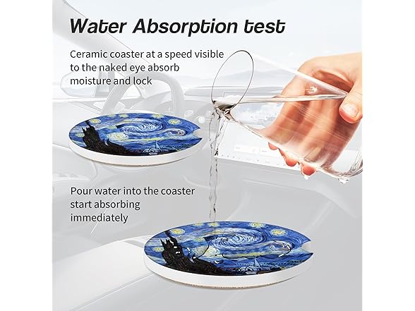 Van Gogh Watercolor Painting Ceramic Car Coasters