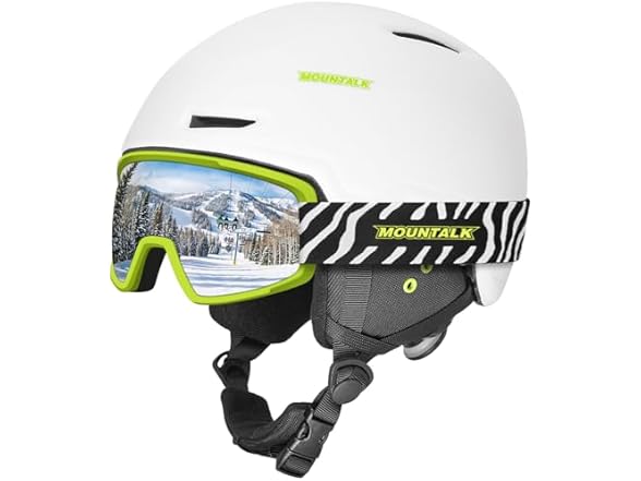 White Ski Helmet with Ski Goggles