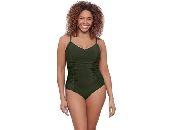 Aqua Green Women Princess Seam Adjustable Swimsuit