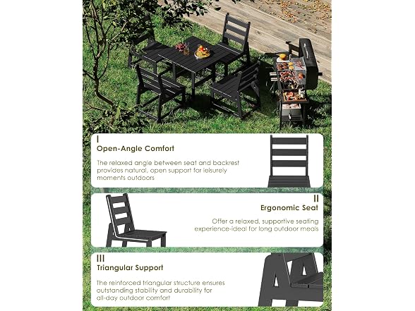 GREENVINES HDPE Outdoor Dining Chairs Set of 2, Armless Chair, Black