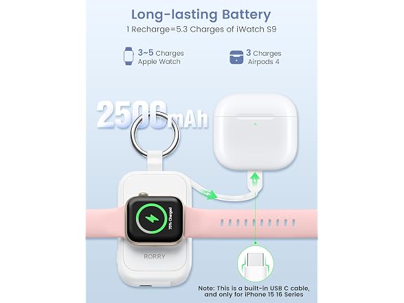 RORRY 2500mAh Apple Watch Charger 2-Pack