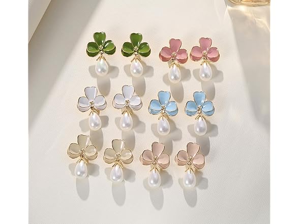 Flower Teardrop Pearl Dangle Earrings