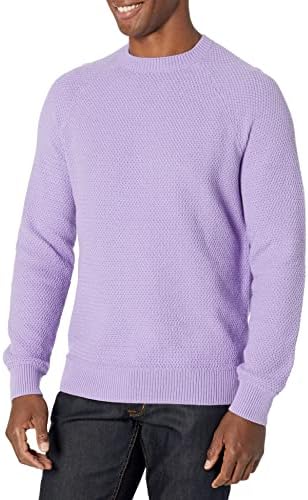 Amazon Essentials Oversized Crewneck Sweater for Men, Textured, Cotton, Lavender, Medium