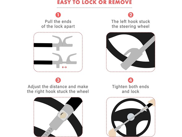 Zone Tech Car Steering Wheel Lock & 3 Keys 3-Pack