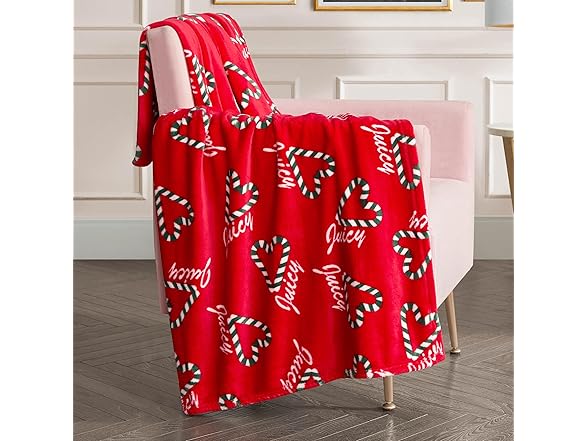 Juicy Couture Candy Cane Hearts Plush 50" x 70" Blanket