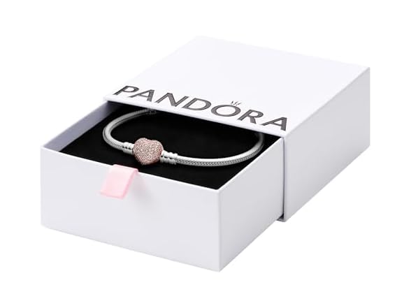 PANDORA Silver Bracelet w/Rose Pave Heart Clasp (Open Box)