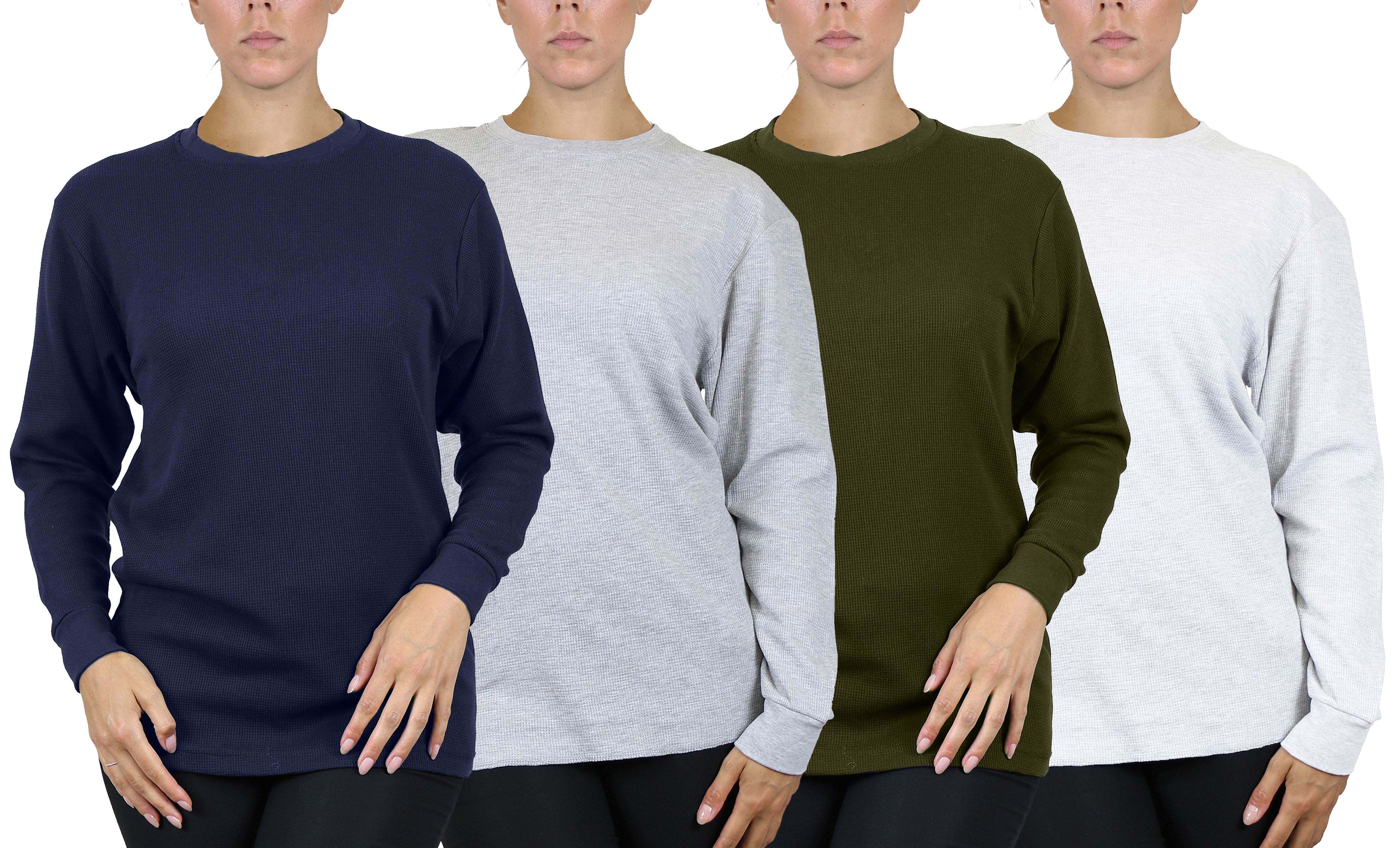 4Pk Womens Waffle-Knit Thermal Shirts - Gallery 15