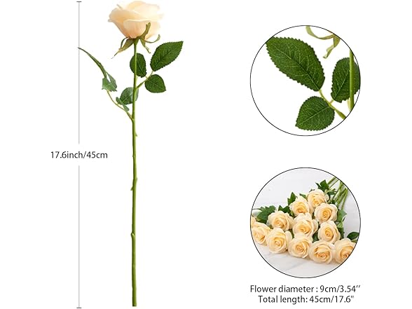 Helera 12pcs Champagne Roses Artificial