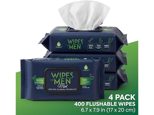 Pursonic Mens Soft Mint Flushable Wipes
