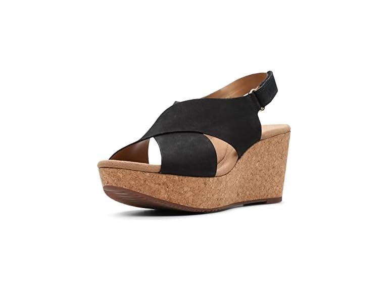 Clarks Women's Annadel Eirwyn Wedge Sandal, Black Nubuck, 8 Wide