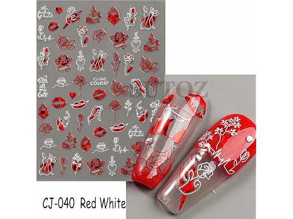 Puyokinm Red Love Hearts Nail Decals