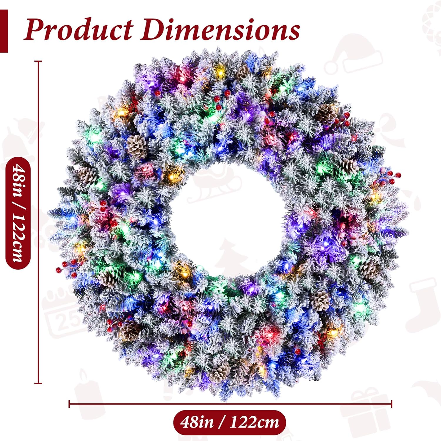 TOWPONICS Artificial Prelit Christmas Wreath - Gallery 12