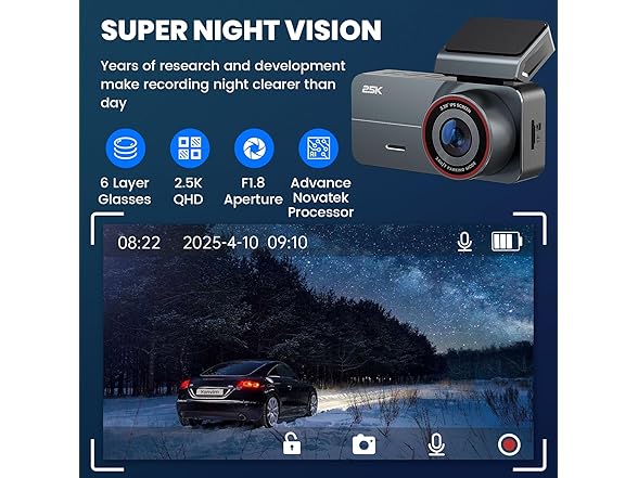 Yonvim 2.5K Dash Cam Front Rear 64GB