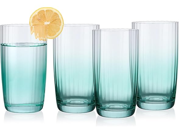 Darbie Angell Good Day Set of 4 Highball Tall Glasses Teal