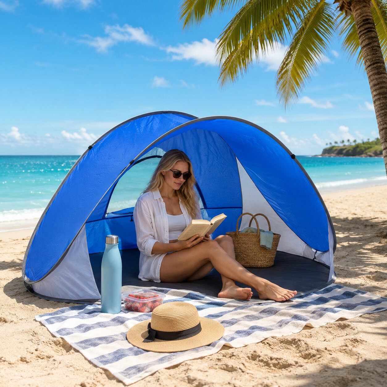 Pop-Up Beach Tent w/ Carry Bag - Red - Gallery 10