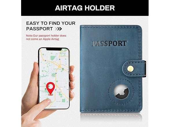 Enwaen Grain Leather Passport Holder AirTag