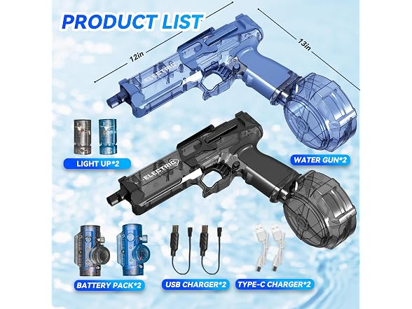 Electric Water Gun w/ LED Lights 4-Pack