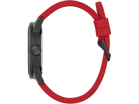 Guess Men's 46mm Watch - Red Silicone Strap Black