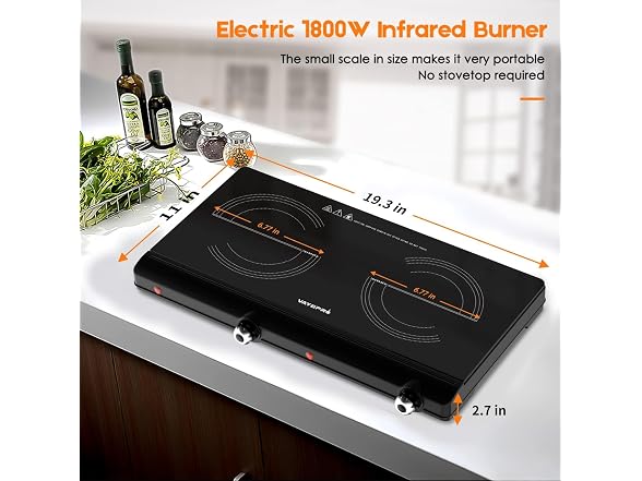1800W Infrared Double Burner Electric Cooktop - Gallery 2