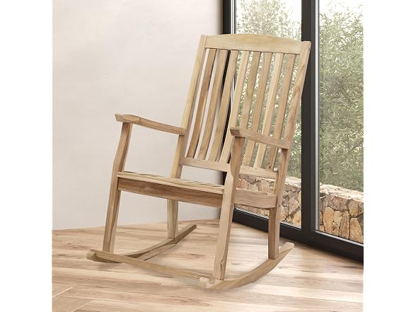 Sunnydaze Teak Outdoor Rocking Chair with Slatted Back
