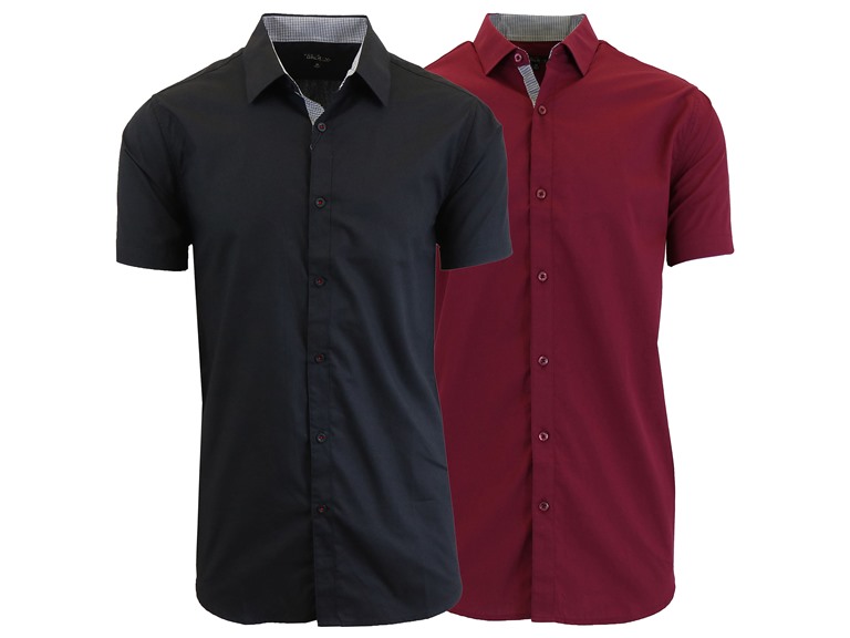 GBH WC-----(New 2Packs) / MSS-500 / BK-BG / S Small 2Pk Mens S/S Solid Classic Dress Shirts Black & Maroon Burgundy